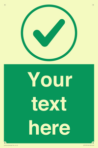 Custom green background, green tick in circle sign